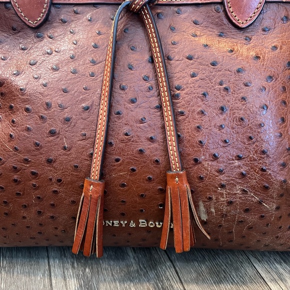 Dooney & Bourke Ariel Ostrich Leather Tote with Tassels in Cognac Magnetic Top - Picture 3 of 16